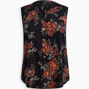 TORRID HARPER TANK - TEXTURED STRETCH RAYON FLORAL BLACK